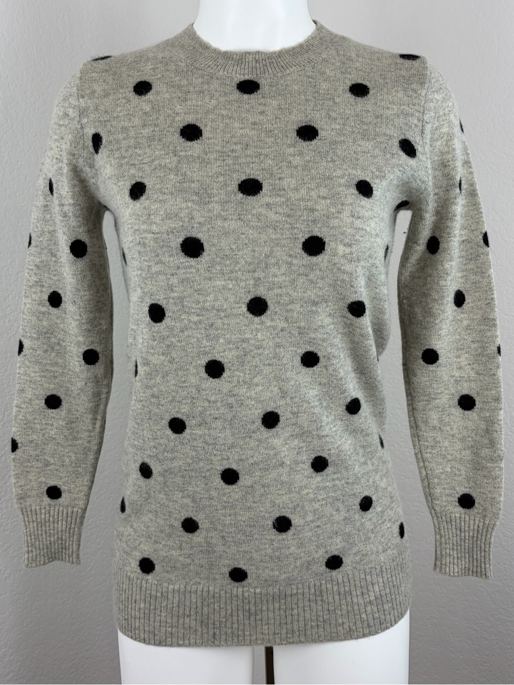 J.Crew Gray Cashmere Polka Dot Sweater